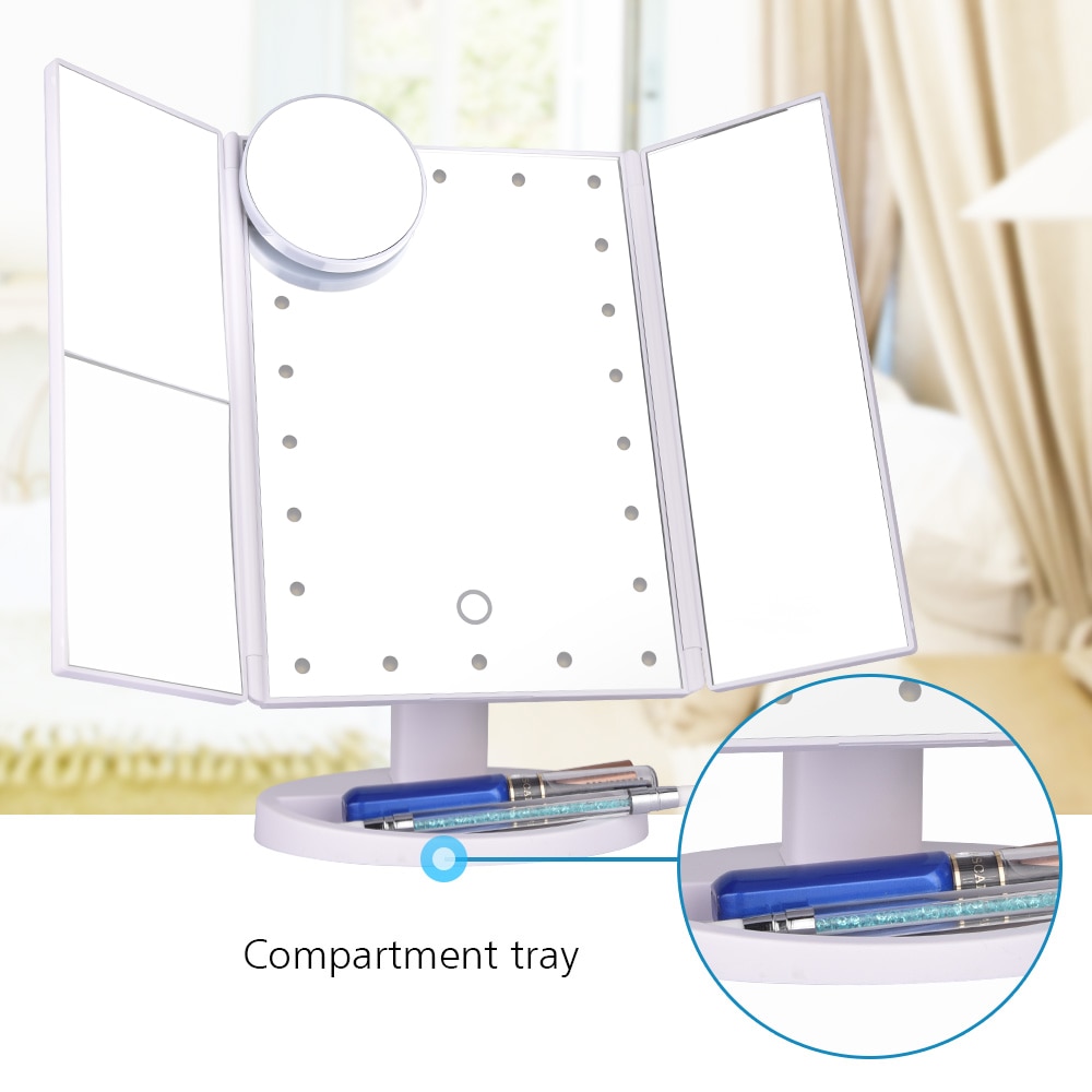 LED Touch Screen 22 Light Makeup Mirror Table Desktop Makeup 1X/2X/3X/10X Magnifying Mirrors Vanity 3 Folding Adjustable Mirror - Image 5