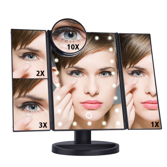LED Touch Screen 22 Light Makeup Mirror Table Desktop Makeup 1X/2X/3X/10X Magnifying Mirrors Vanity 3 Folding Adjustable Mirror - Image 7