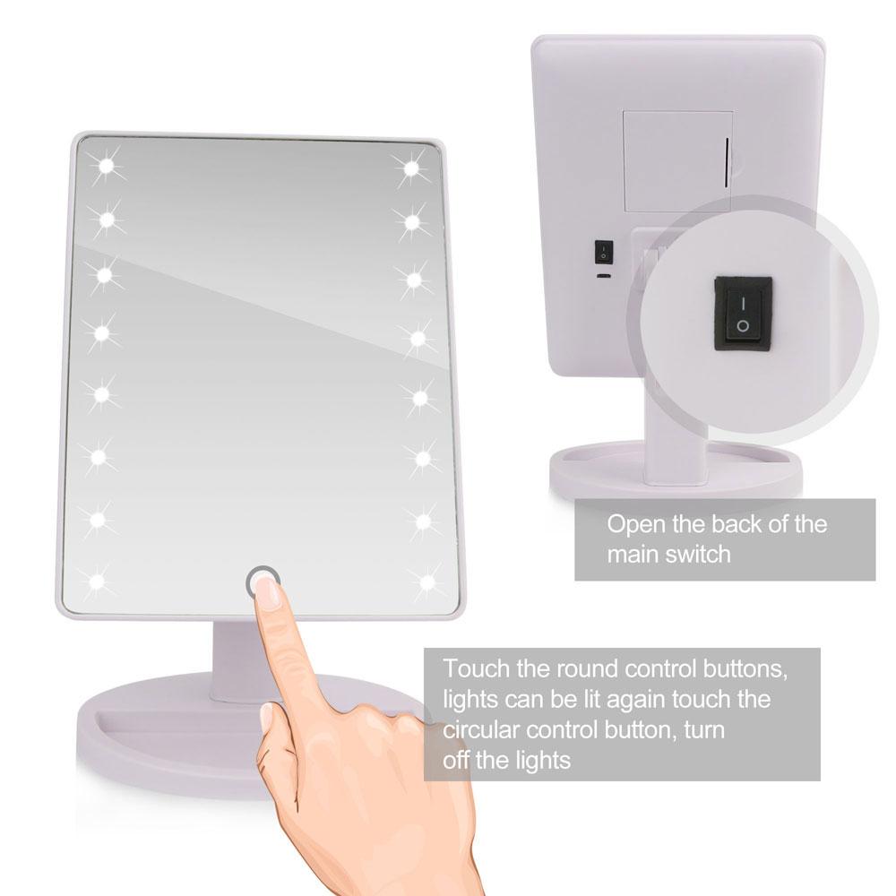 LED Touch Screen Makeup Mirror Professional Vanity Mirror With 16 LED Lights Health Beauty Adjustable Countertop 180 Rotating - Image 4