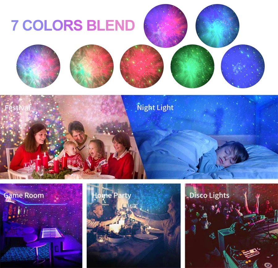 Laser Galaxy Starry Sky Projector Rotating Water Waving Night Light Led Colorful Nebula Cloud Lamp Atmospher Bedroom Beside Lamp - Image 2