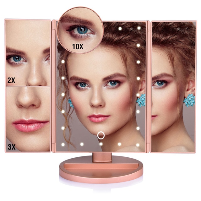 LED Touch Screen 22 Light Makeup Mirror Table Desktop Makeup 1X/2X/3X/10X Magnifying Mirrors Vanity 3 Folding Adjustable Mirror - Image 9