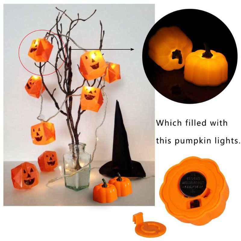 12Pcs 3D Pumpkin Battery Operated LED Electric Candle Light Flameless Tealights Flickering Halloween Festival Party Decoration - Image 5