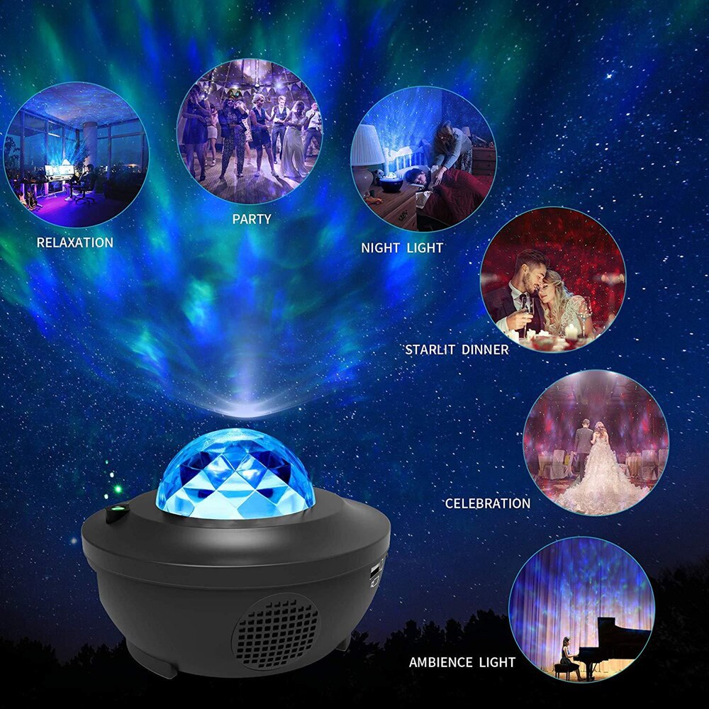 Galaxy Starry Night Lamp LED Star Projector Night Light Ocean Wave Projector with Music Bluetooth Remote Control Kids Gift - Image 6