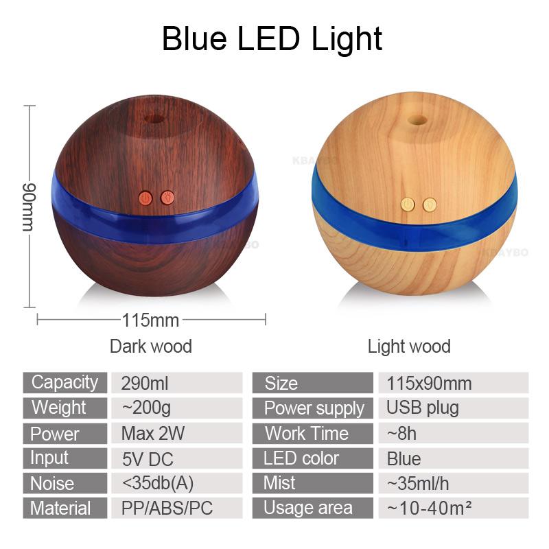KBAYBO USB Ultrasonic Humidifier 290ml Aroma Diffuser Essential Oil Diffuser Aromatherapy Mist Maker with LED Light Wood grain - Image 3