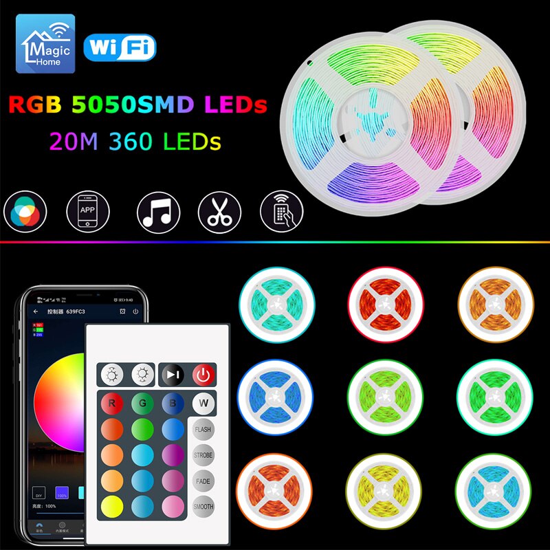 RGB Led Light Strip DC 12V With WIFI Controller SMD 5050 5m 10m 15m 20m 30m Neon Diode Ribbon Flexible Decoration For Room - Image 4