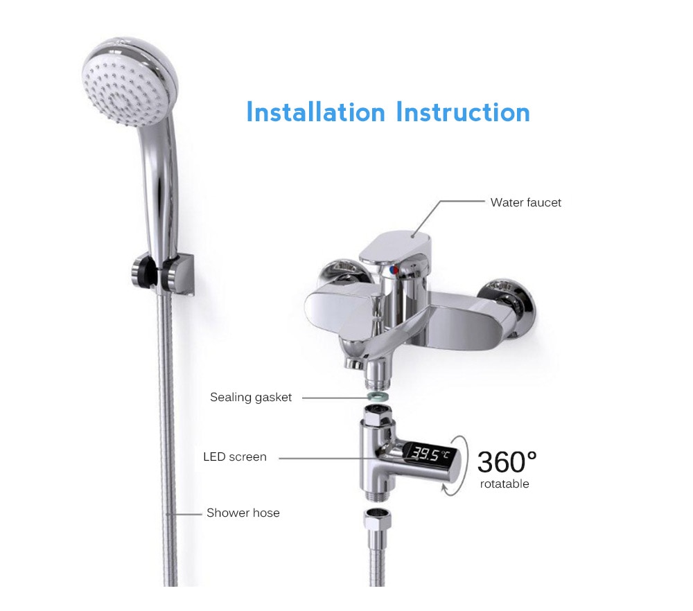 Led Display Water Shower Thermometer LED Display Home Water Shower Thermometer Flow Water Temperture Monitor - Image 2
