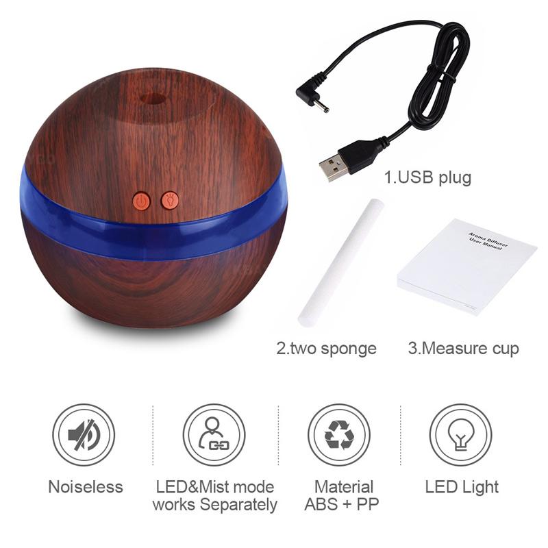 KBAYBO USB Ultrasonic Humidifier 290ml Aroma Diffuser Essential Oil Diffuser Aromatherapy Mist Maker with LED Light Wood grain - Image 7