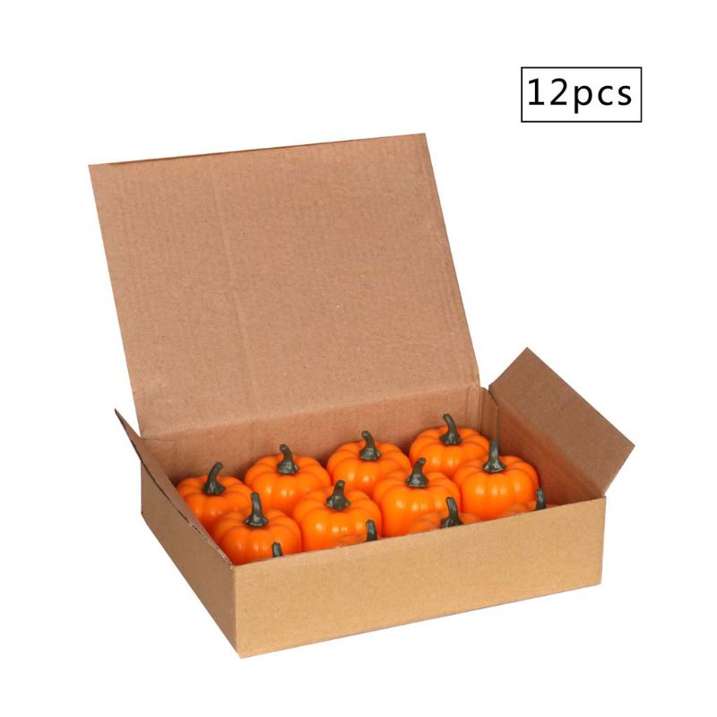12Pcs 3D Pumpkin Battery Operated LED Electric Candle Light Flameless Tealights Flickering Halloween Festival Party Decoration - Image 4