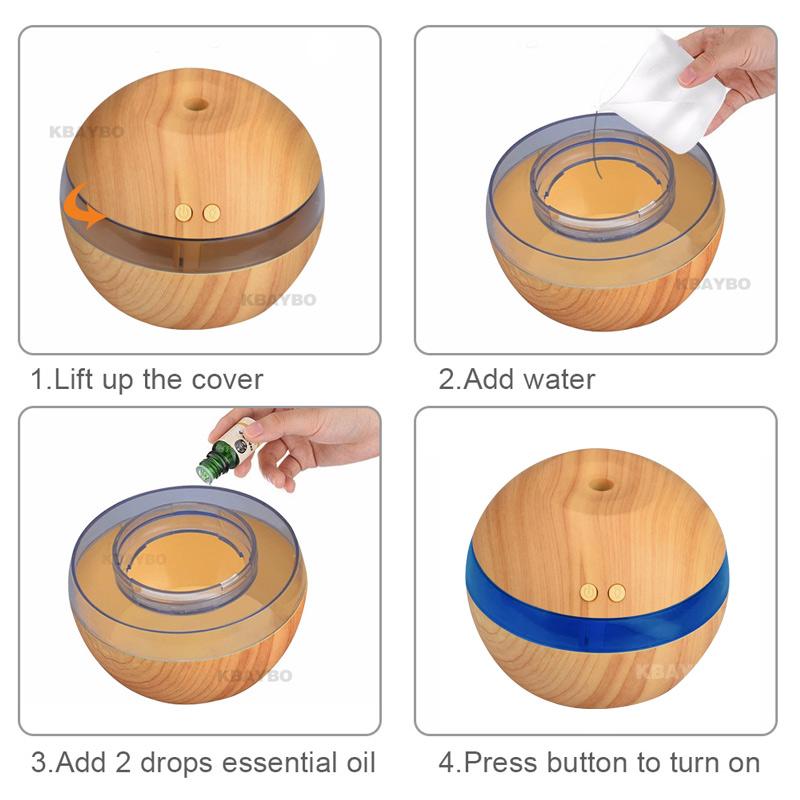 KBAYBO USB Ultrasonic Humidifier 290ml Aroma Diffuser Essential Oil Diffuser Aromatherapy Mist Maker with LED Light Wood grain - Image 6