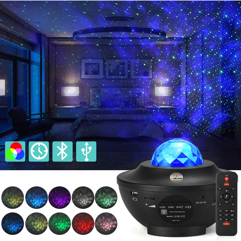 Galaxy Starry Night Lamp LED Star Projector Night Light Ocean Wave Projector with Music Bluetooth Remote Control Kids Gift - Image 2