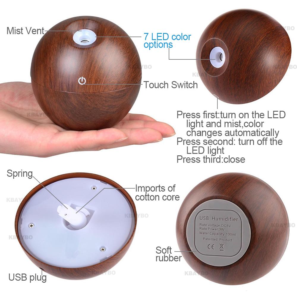 130ml USB Aroma Essential Oil Diffuser Ultrasonic Mist Humidifier Air Purifier 7 Color Change LED Night light for Office Home - Image 3