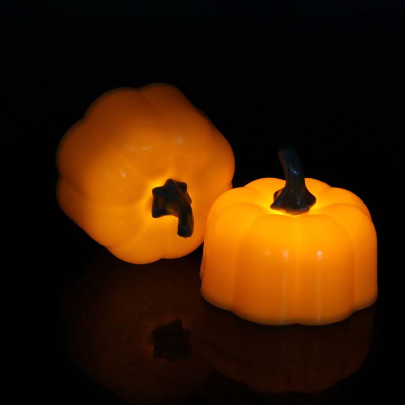 12Pcs 3D Pumpkin Battery Operated LED Electric Candle Light Flameless Tealights Flickering Halloween Festival Party Decoration - Image 2