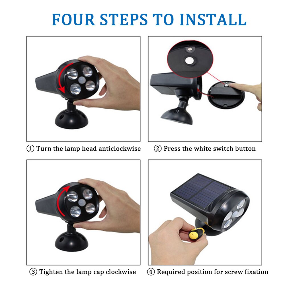 360 Degree Rotation Motion Sensor Corridor Solar Powered Energy Saving Yard Outdoor LED Spotlight Wall Mount Adjustable Garden - Image 5