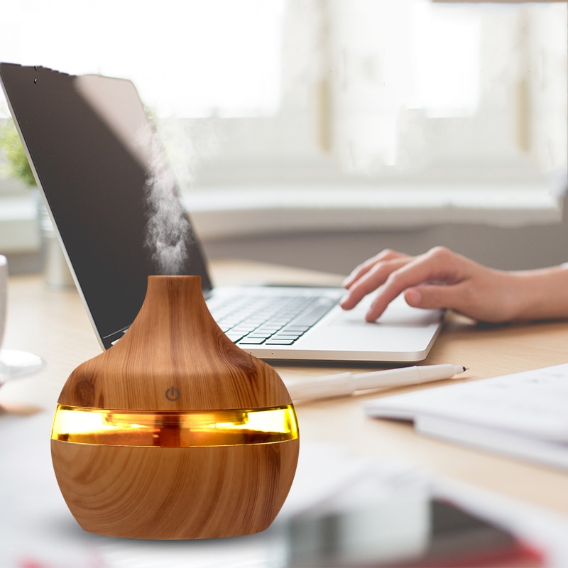 saengQ Electric Humidifier Essential Aroma Oil Diffuser Ultrasonic Wood Grain Air Humidifier USB Mini Mist Maker LED Light For - Image 4