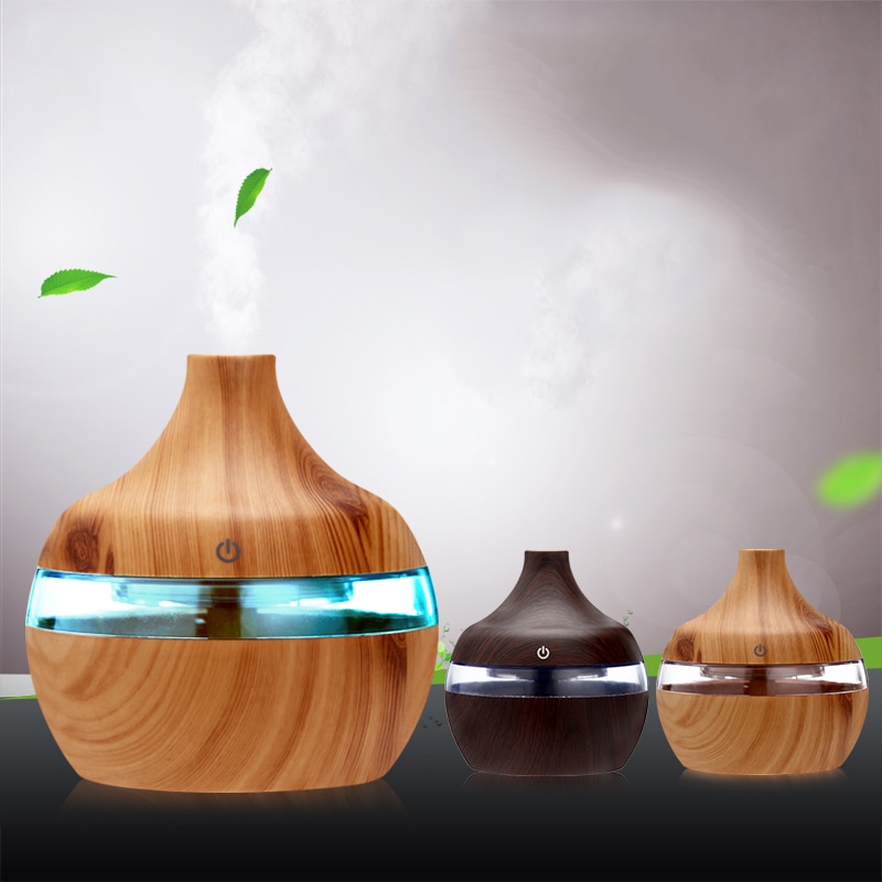 saengQ Electric Humidifier Essential Aroma Oil Diffuser Ultrasonic Wood Grain Air Humidifier USB Mini Mist Maker LED Light For - Image 2