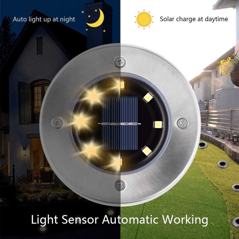 4Pcs Solar Power Disk Light 8LED Ground Lamp Light Spot Lamp for Outdoor Path Way Yard Garden Decking Lawn Waterproof - Image 5