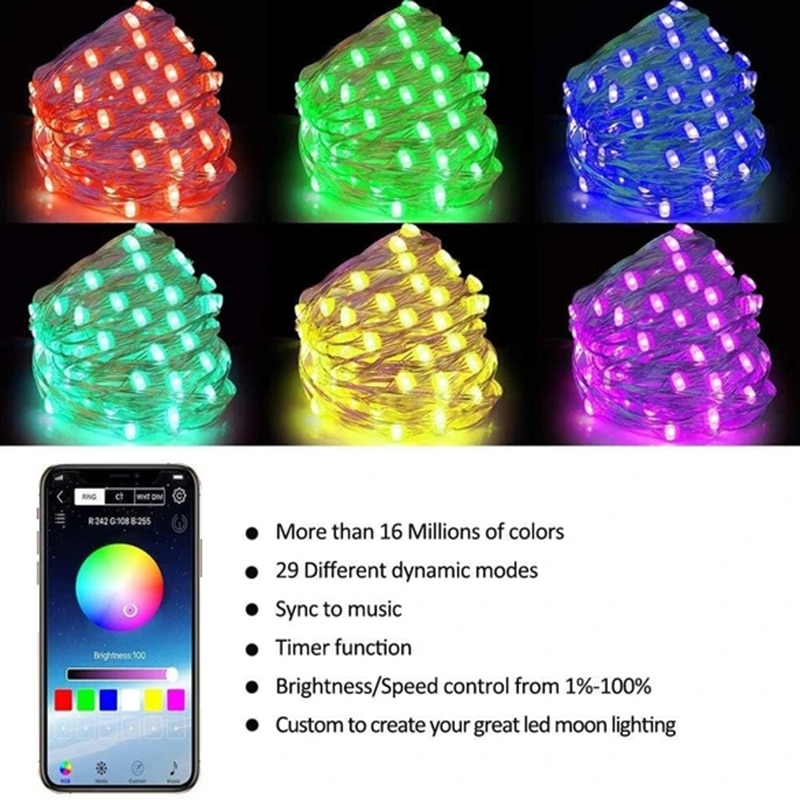 LED String Lights For Christmas Tree Decor 20m 200LED App Remote Control RGB Lighting String - Image 5