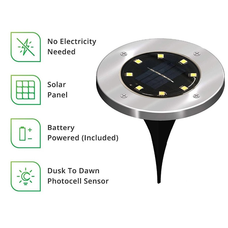 4Pcs Solar Power Disk Light 8LED Ground Lamp Light Spot Lamp for Outdoor Path Way Yard Garden Decking Lawn Waterproof - Image 3