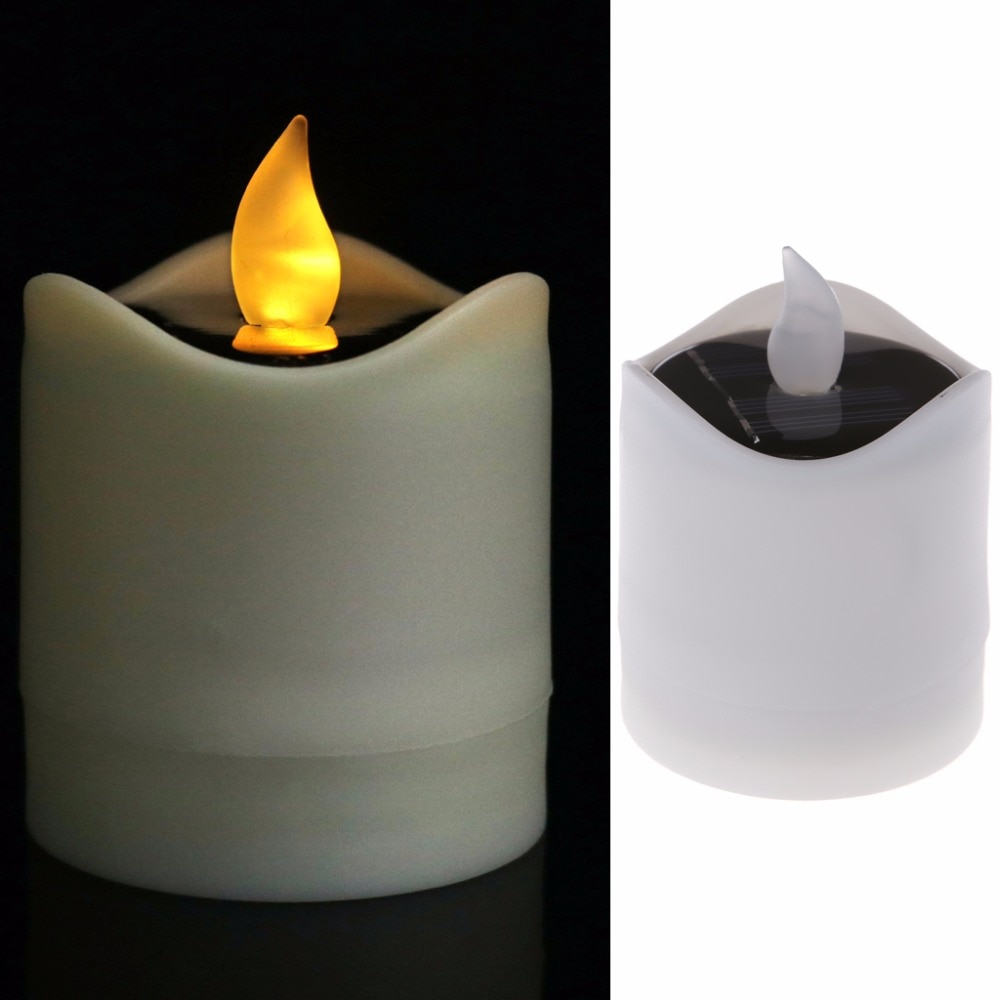 6pcs Solar Powered LED Candle Light Yellow Flicker Tea Lamp Festival Wedding Romantic Decor No Smoke, No flame, No self - heating - Image 2
