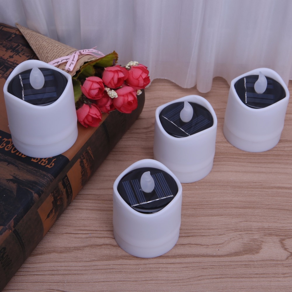 6pcs Solar Powered LED Candle Light Yellow Flicker Tea Lamp Festival Wedding Romantic Decor No Smoke, No flame, No self - heating - Image 4
