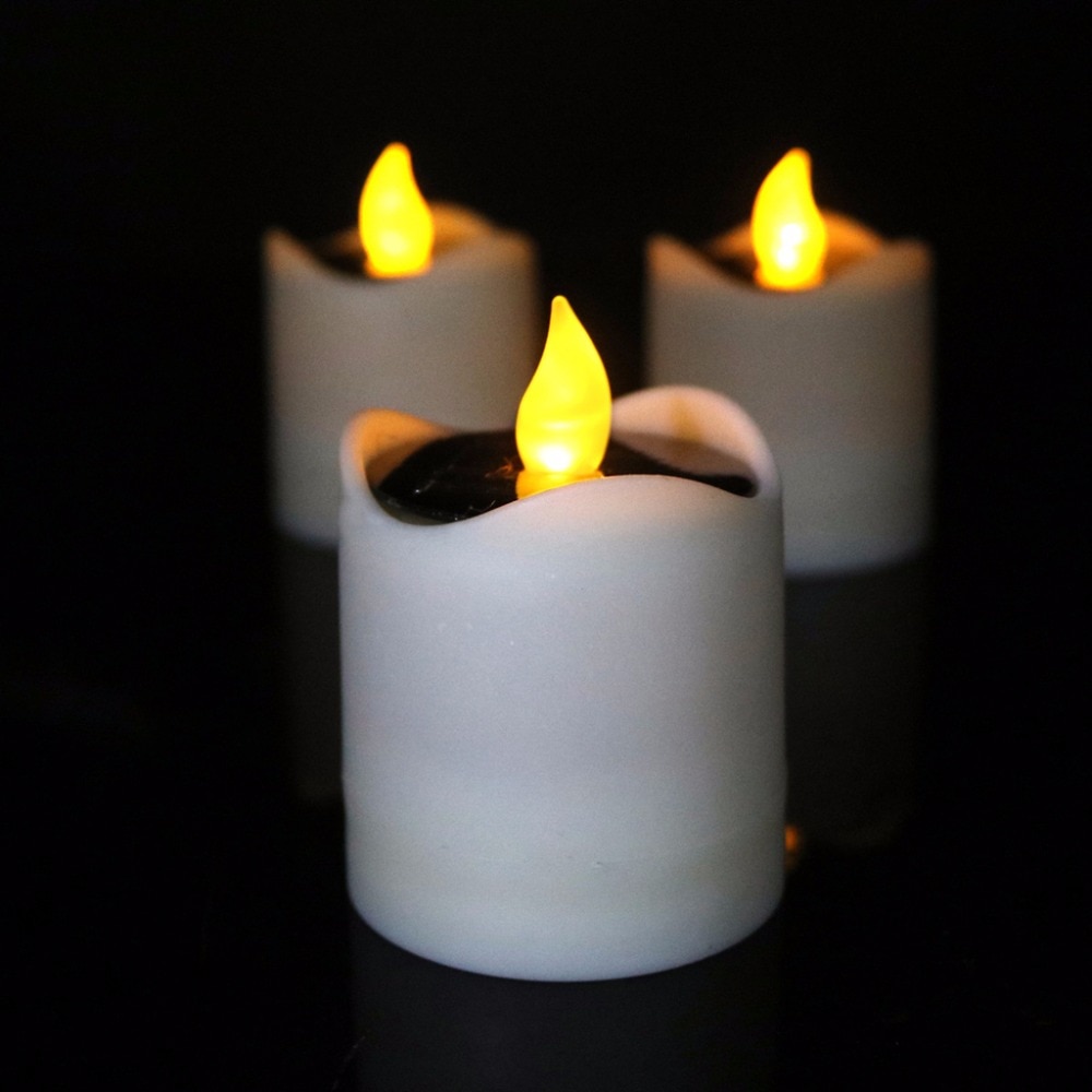 6pcs Solar Powered LED Candle Light Yellow Flicker Tea Lamp Festival Wedding Romantic Decor No Smoke, No flame, No self - heating